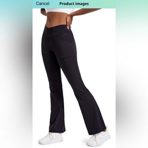 Flare Leggings, Women Crossover V Waisted Yoga Pants w Front Pockets - XXL